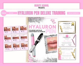 Hyaluron Pen Training Manual, Lip Mapping, Certificates, Diploma, Fat Dissolve, Needless Filler, Online Training Course, eBook, Editable