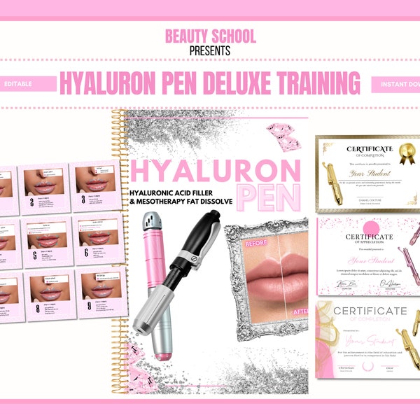 Hyaluron Pen Trainingshandleiding, Lip Mapping, Certificaten, Diploma, Vet oplossen, Onnodige filler, Online training, eBook, Bewerkbaar