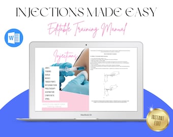 Injection Techniques, Easy Injections, Training Manual, Student Guide, Physician, Nurse, Physiotherapist, Editable in Microsoft Word