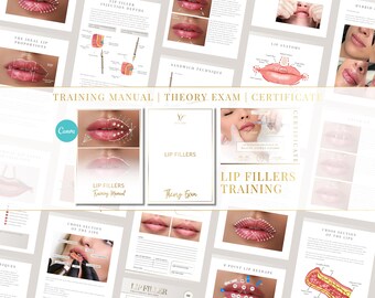 Lip Fillers Training Manual, Theory Examination & Certificate of Complete | Editable Canva Templates | Aesthetics Course