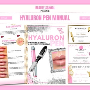 Hyaluron Pen Manual, Hyaluron Pen Certificate, Hyaluron pen Guide, Student Training, Online Course, Tutoring eBook Template, Edit in Canva
