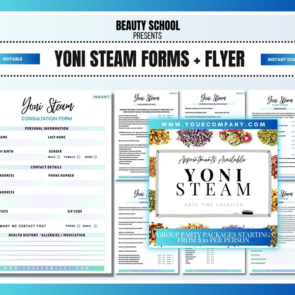 Formulaires Yoni V Steam, documents Yoni praticien, consentement Yoni, modifiable, consentement du client, flyer Yoni, ressources, modifier dans Canva