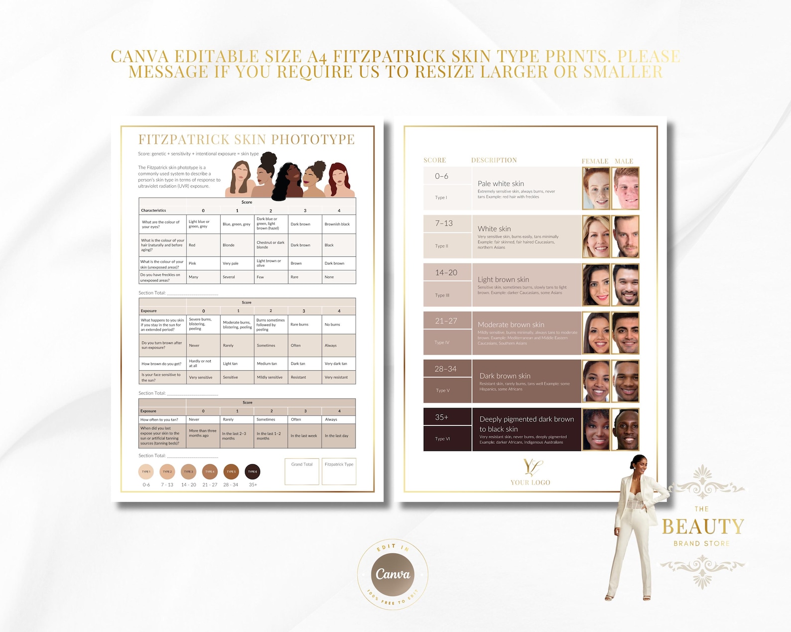 Fitzpatrick Skin Type Chart, Skincare Forms, Beauty Salon Printable ...