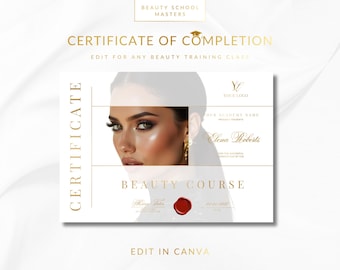Beauty Academy Training Certificate Template, Editable Diploma (Canva Digital Download)