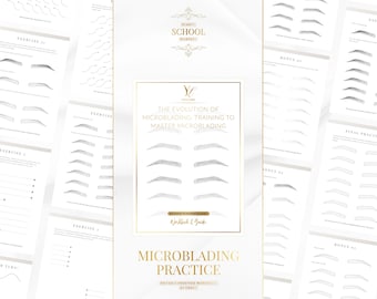Técnicas de microblading: trazos de pelo y práctica de cejas / Manual de formación editable en Canva / Libro de ejercicios en PDF