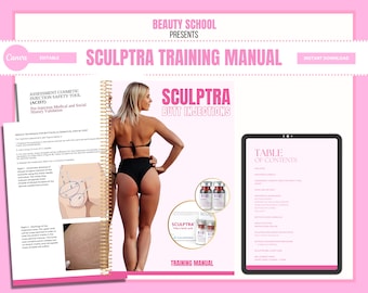 Trainingshandleiding voor Butt Filler, Sculptra BBL, Niet-chirurgische billift, Online Sculptra-training, PDF eBook, Canva bewerken