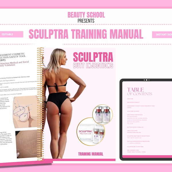 Butt Filler Übungsbuch, Sculptra BBL, Nicht chirurgischer Gesäß anheben, Online Sculptra Trainingskurs, PDF eBook, Edit Canva