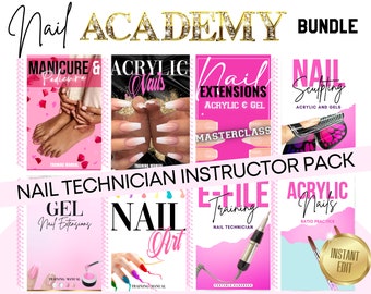 Nail Technician Training Manuals, Acrylic Nail Extensions, Gel Nails, Nail Art, Manicure, Pedicure, Student Training Guides, Edit in Canva