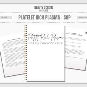 Platelet Rich Plasma Policies & Procedures, PRP, Vampire Facial, Policy Documents, SOP, Procedure Forms, Aesthetics Injectors, Edit in Canva