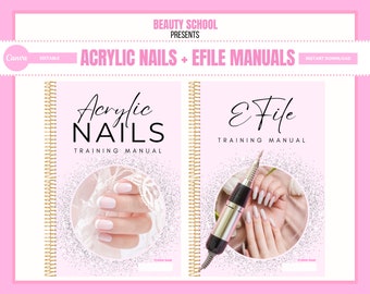 Handleiding voor acrylnagels, E File Nails-werkboek, trainingsgidsen voor nageltechnici, nagelcursussen, oefenwerkboeken, PDF eBook, bewerken in Canva