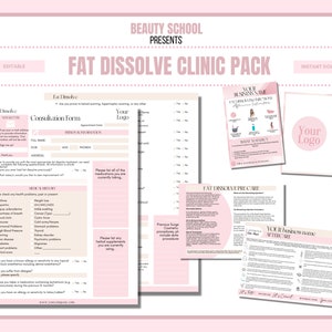 Formulaires de dissolution des graisses, consultation, consentement, renonciation, entretien, cartes de soins, méso lipo, sans aiguille de remplissage, téléchargement immédiat, édition sur Canva