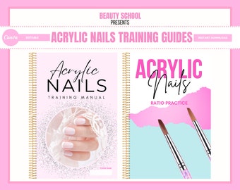 Manuel sur les ongles en acrylique, guide de formation sur les extensions d'ongles, cours sur les ongles en acrylique, cahier d'exercices sur les ratios, livre électronique PDF, technique sur les ongles, édition sur Canva