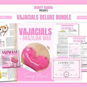 Vajacials Training Course Bundle, Vajacial Training Manual, includes Brazilian Wax, Flyer, Forms, Certificate, Vajacial Guide, Edit in Canva