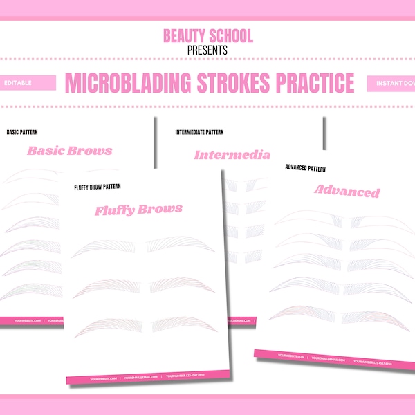 Microblading Hair Strokes Practices,  PMU Practice Forms, Editable and Printable, Canva Templates for PMU Artists and Students