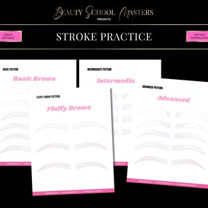 Microblading Hair Strokes Practice Forms, PMU Canva Templates (Printable & Editable)