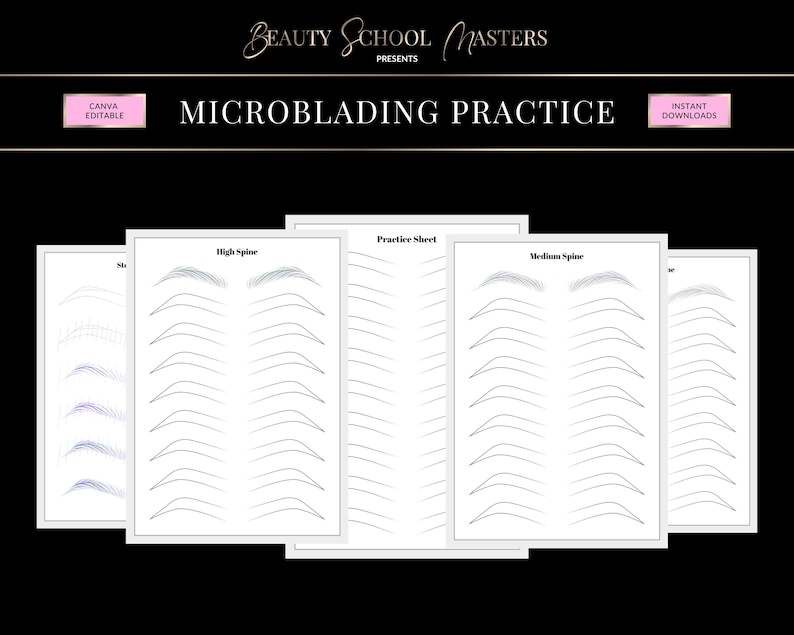 Microblading Brow Pattern Practice Forms, PMU Training (Printable PDFs)