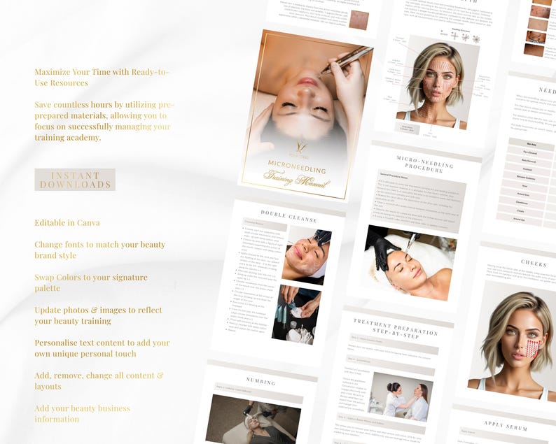 Microneedling Training Manual: Editable  Beauty Course Canva Template (Instant Download)
