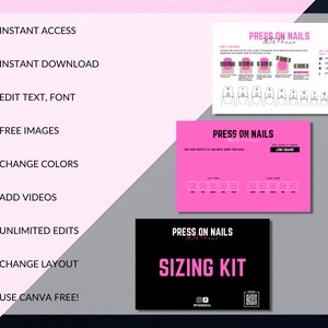 Press On Nail Sizing Kit, Press On Nails Chart Card, Press On Nails Templates Design, Nail Size Kit, How To Measure, Easy Edit in Canva