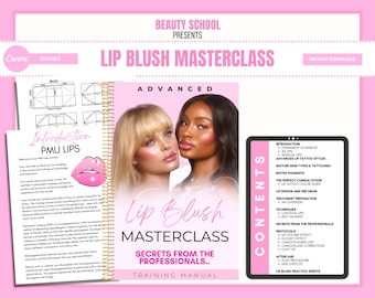 Schulungshandbuch für Lippenrouge, bearbeitbar in Canva, PMU-Meisterklasse, Permanent Make-up, Schulungshandbuch für Studenten, Fortgeschrittene Lippenmikropigmentierung