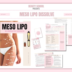 Meso Lipo Fat Dissolve Training Manual, Fat Dissolve Training Course, No needle Injections, Hyaluron Pen Techniques, Forms, Edit in Canva