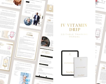 Manual de capacitación sobre terapia con vitaminas intravenosas (con fórmulas y protocolos) / Plantilla de guía de estudio editable en Canva