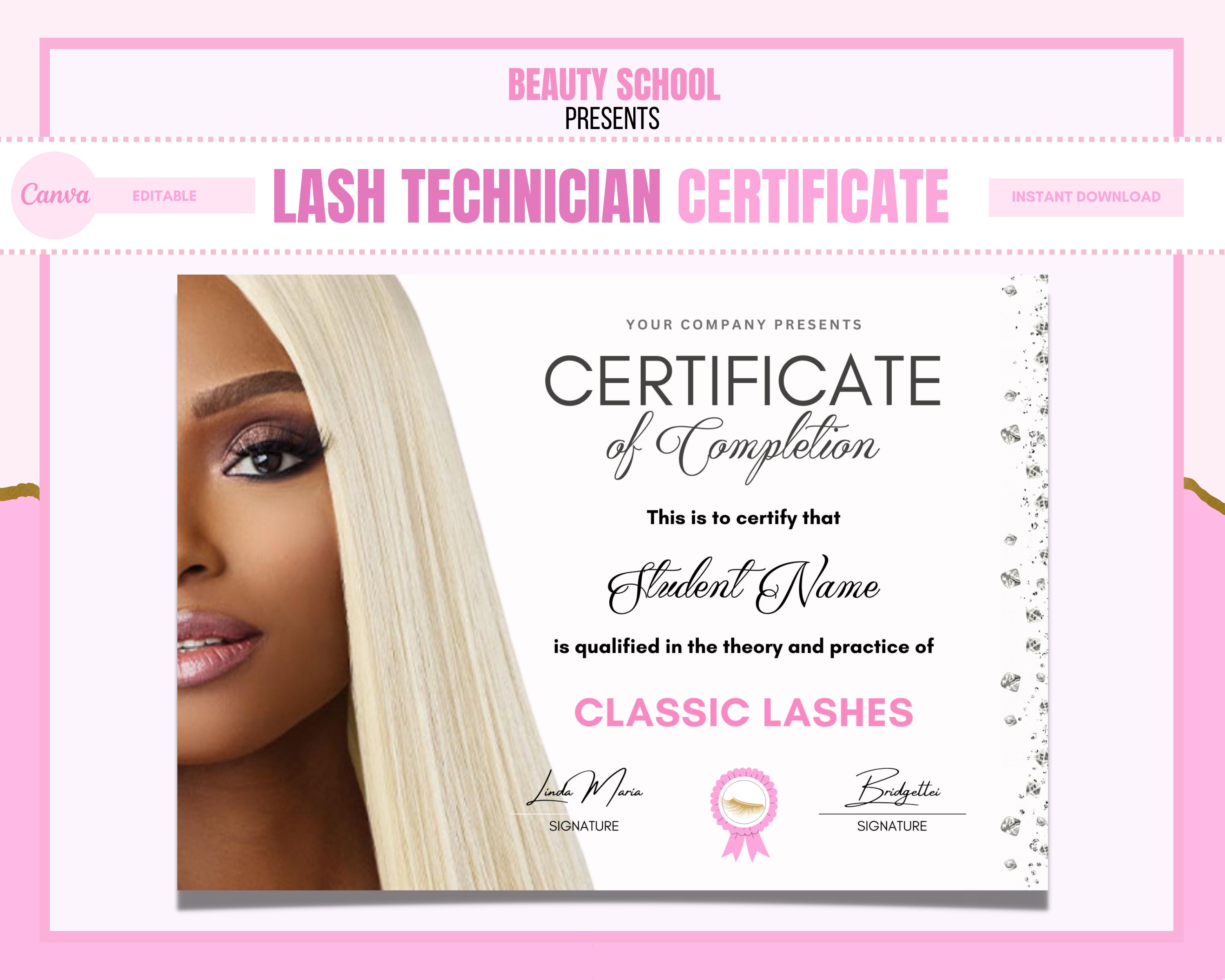 Lash Tech Training Certificates x3, Lash Tech Training, Classic Lashes Diploma, Volume Lash Training, Hybrid Lash Training, Edit in Canva