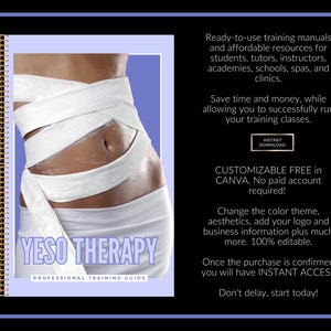 Yesotherapy Training Manual, Body Wraps, Consent Forms, Flyers (PDF eBook, Canva)