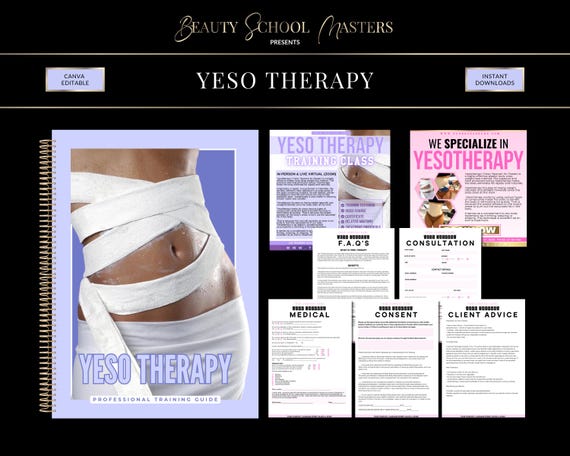 Yesotherapy Training Manual, Body Wraps, Consent Forms, Flyers (PDF eBook, Canva)