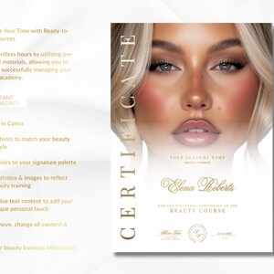Beauty Training Academy Certificate of Completion | Editable Canva Template | Digital Download