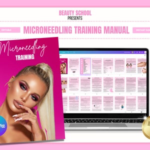 Microneedling Training Manual, Dermapen, Dermaroller, Skin Needling Ebook, Training Course Template, Facials, Student, Tutor, Edit in Canva