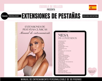Spanish Lash Extension Training Manual, Classic Lashes, Canva Editable (PDF eBook)