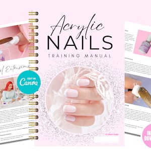 Acrylic Nails Extensions Training Manual, Acrylic Nail Editable Training Guide, Liquid, Powder, Course eBook, Nail Technology, Edit in Canva