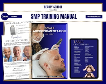 Scalp Micropigmentation Training Course, Training Manual, Certificate, Diploma, Student, Educator, SMP, Scalp Tattooing, Edit in Canva