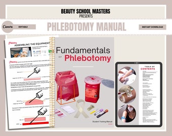 Phlebotomy Manual, Venepuncture Training Manual, Ebook, Step by Step, Phlebotomy Basics, Student Nurse, Aesthetics Guide, Edit in Canva