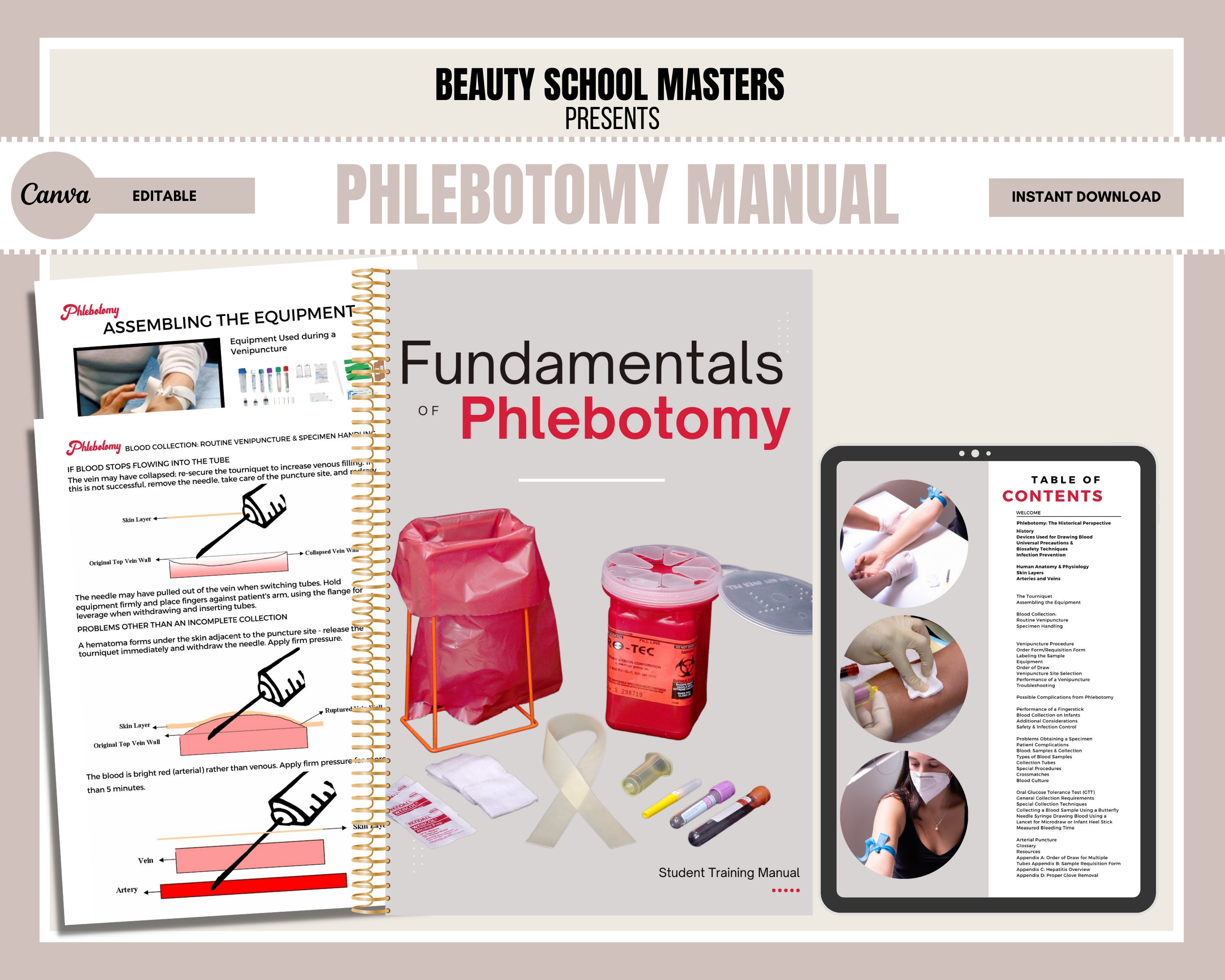 Phlebotomy Manual, Venepuncture Training Manual, Ebook, Step by Step, Phlebotomy Basics, Student Nurse, Aesthetics Guide, Edit in Canva