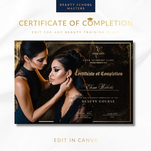 Certificaat van voltooiing Beauty Academy | Bewerkbare canvassjabloon | Make-upartiest MUA spraytan-thema