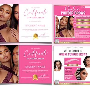 Ombre Brows Zertifikat, Abschlusszertifikat, Ombre Powder Brow, Mikropigmentierung, PMU-Zertifikatsvorlage, Tutor, Schüler, bearbeitbar