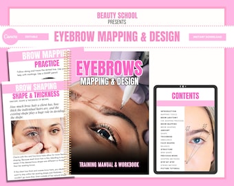 Manual de capacitación en mapeo de cejas, curso de diseño de cejas (Canva editable)