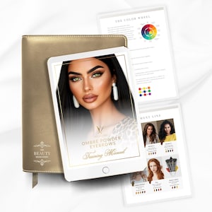 Manuel de formation pour les sourcils en poudre ombrée, guide PMU modifiable (Canva)