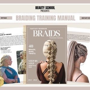 Hair Braiding Manual, Fantasy Braids, TV, Movie, Iconic, Braids Training Manual, Hair Braid Guide, Edit in Canva