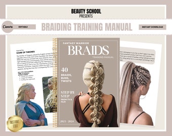 Hair Braiding Manual, Fantasy Braids, TV, Movie, Iconic, Braids Training Manual, Hair Braid Guide, Edit in Canva