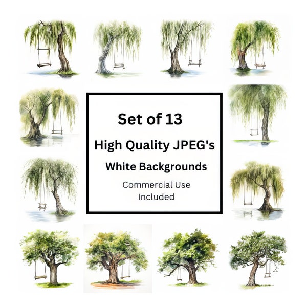 Set of 13 Tree Rope Swing Watercolor High Quality 300 dpi JPG image files instant download for commercial or personal use