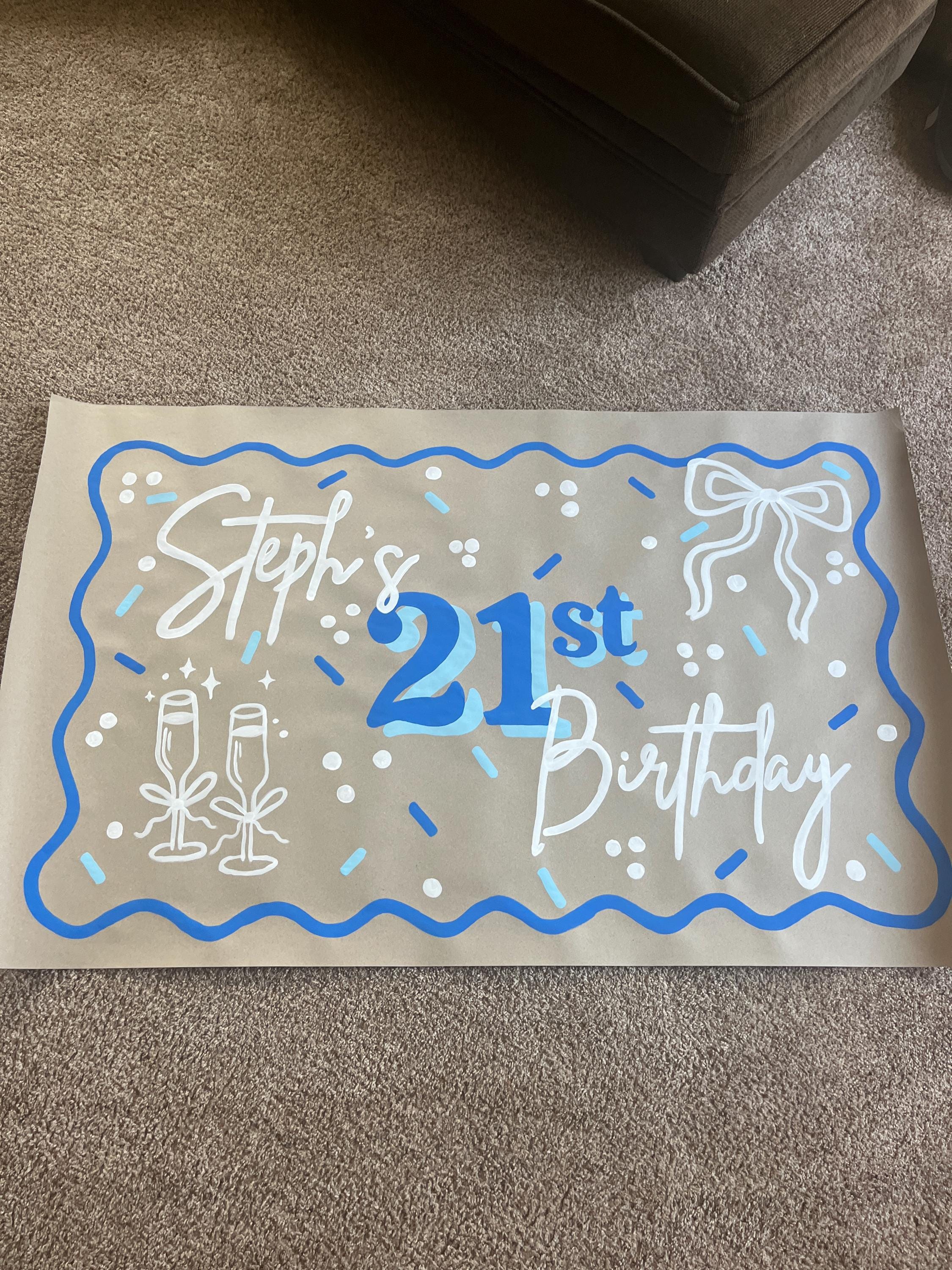 Custom Birthday Banner, Brown Paper Banner, 21st Birthday Banner