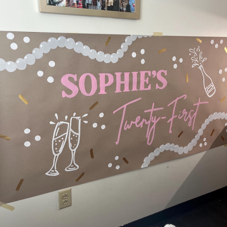Custom painted banner, Brown paper banner, birthday banner, birthday sign, party decor, hand-painted banner, graduation, wedding, engagement image 14