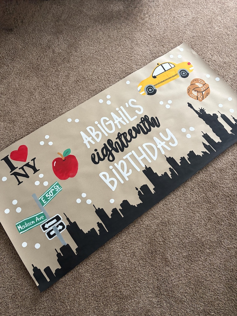 Custom painted banner, Brown paper banner, birthday banner, birthday sign, party decor, hand-painted banner, graduation, wedding, engagement image 17