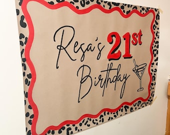 Birthday banner, Brown paper banner, 21st birthday banner, birthday signs, party decor, handpainted banner, cheetah banner, custom banner