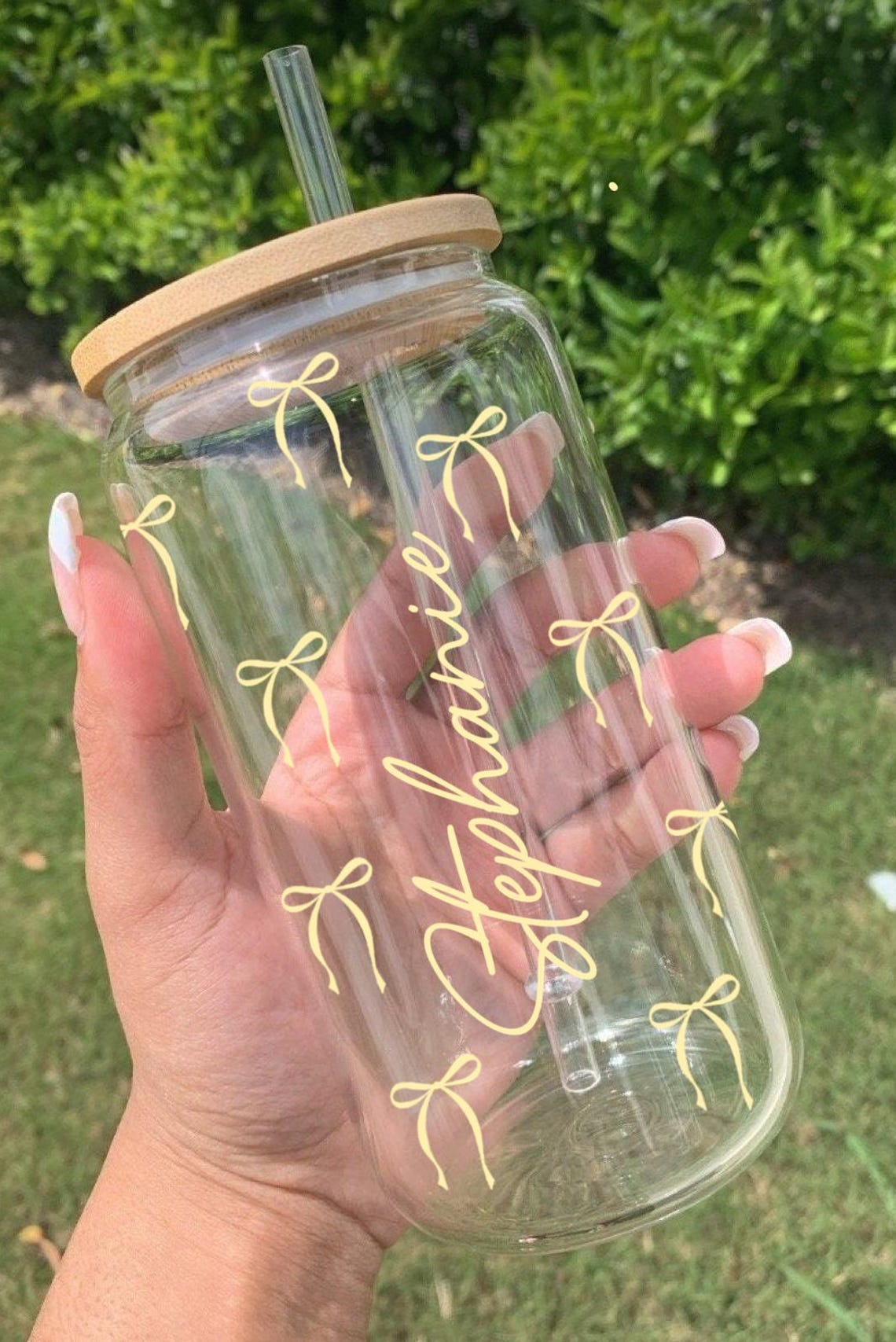 Bow Glass Cup | Cute Bow Glass | Butter Yellow Glass Cup | Pink Bow Cup ...