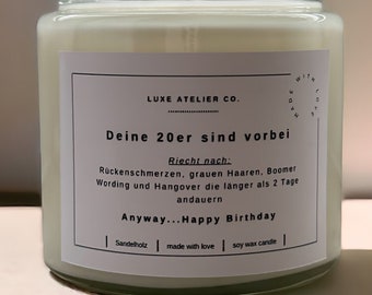 Birthday candle for the 30th birthday funny candle with saying gift for the birthday made of 100% soy wax candle in a glass gift idea