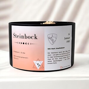 Kaars sterrenbeeld Steenbok | Geurkaars met gepersonaliseerde geboortedatum | oranje met citrien edelstenen | Zodiac kaars verjaardag