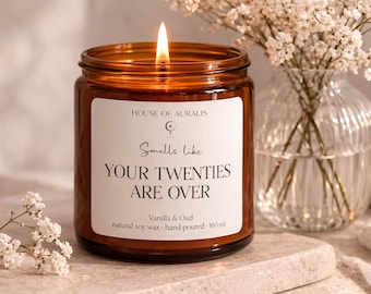 Geurkaars voor een 30e verjaardag | Ruikt alsof je twintiger jaren voorbij zijn | Kaars als verjaardagscadeau | Sojawaskaars in een glazen pot | Cadeau-idee
